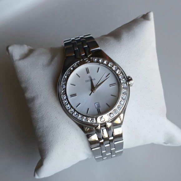 ⌚️Elegant Festina Women's Crystal Bezel Stainless Steel Watch ~ NEVER WORN - Picture 2 of 3